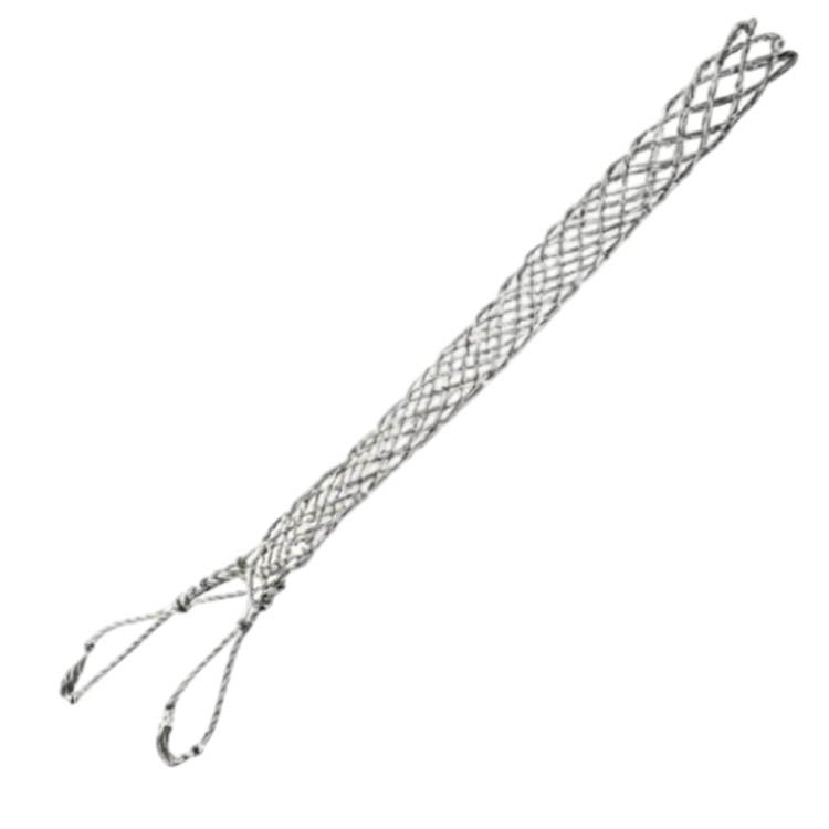Silver wire rope lifting net with looped ends, durable mesh construction for excavator load handling