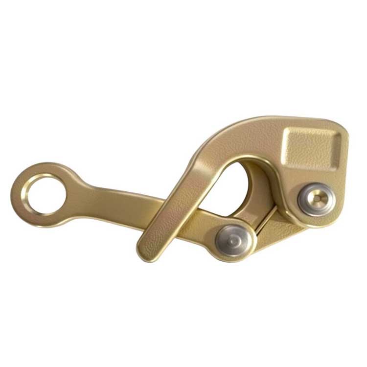 Gold excavator quick hitch attachment with lever and metal pins, designed for heavy-duty machinery operations.