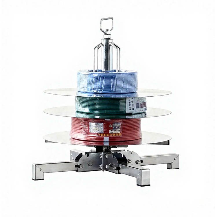 Stainless steel excavator rotary soil sifter with circular frame, central post, and handle for efficient soil screening.