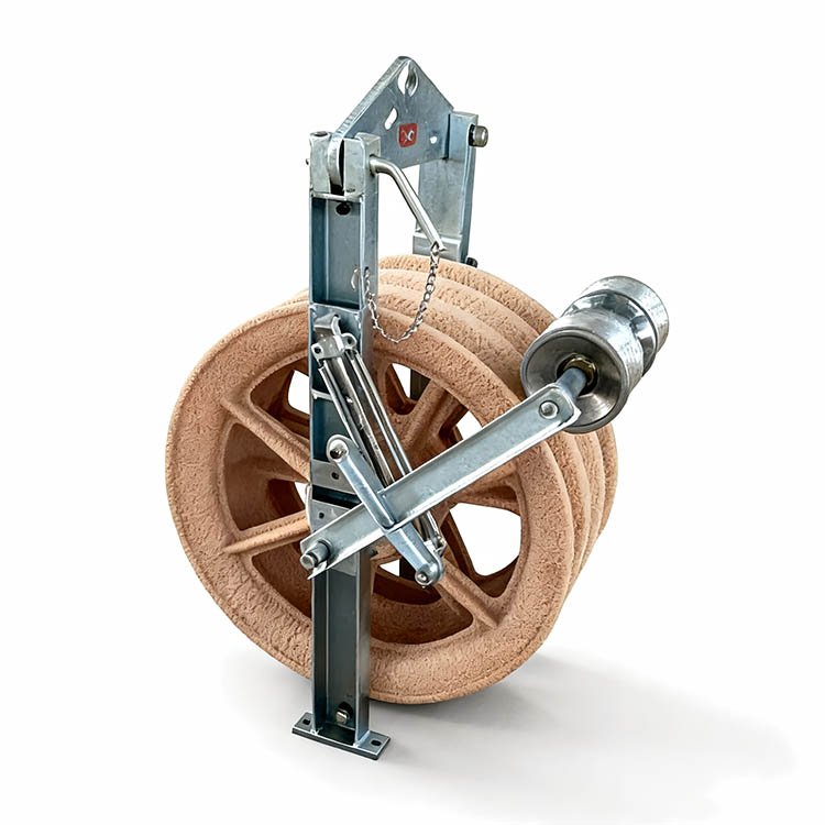 Multi-groove sheave pulley assembly with metal frame, chains, and durable wheels for industrial lifting