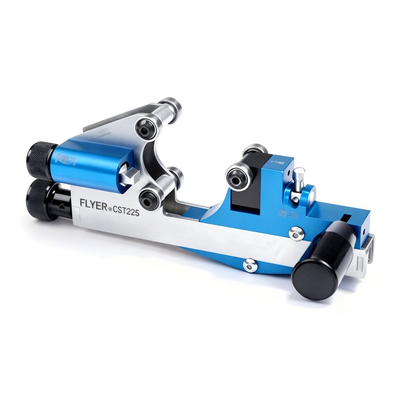 Blue and silver hydraulic quick coupler attachment for excavators, featuring precision adjustment knobs and robust metallic construction.