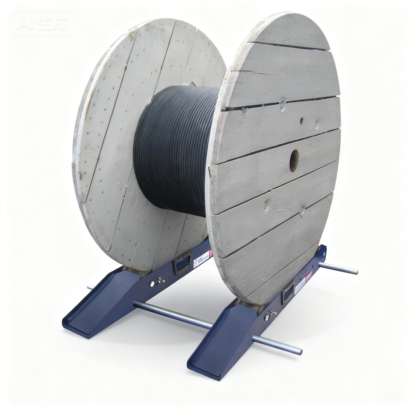 Cable drum unwinder with loaded reel on portable roller stand