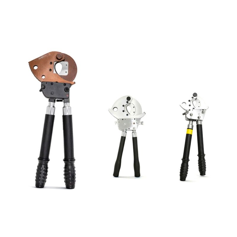 manual cable cutter and ratcheting cable cutter product lineup on gray background