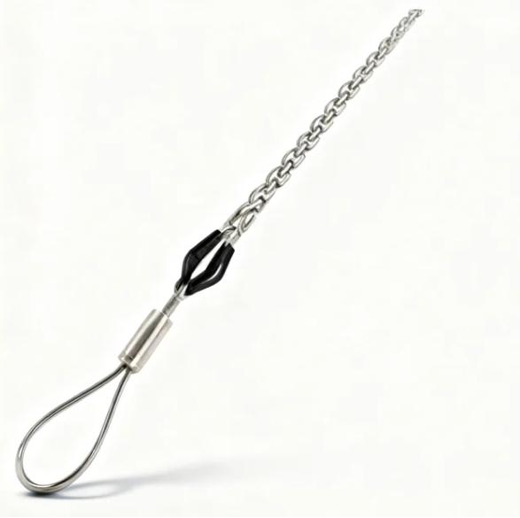 Cable pulling sock group display with curved chain sections