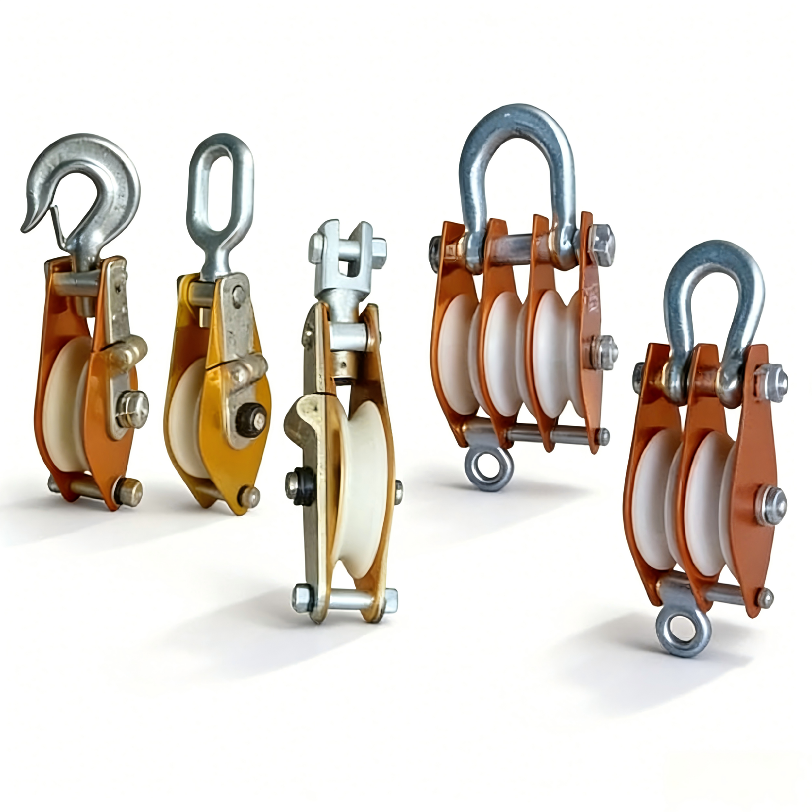 pulley block, cable pulley block, rigging block assortment with single and triple sheave designs