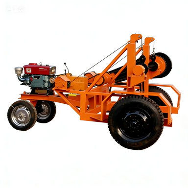 cable reel trailer front side view with single reel handling frame