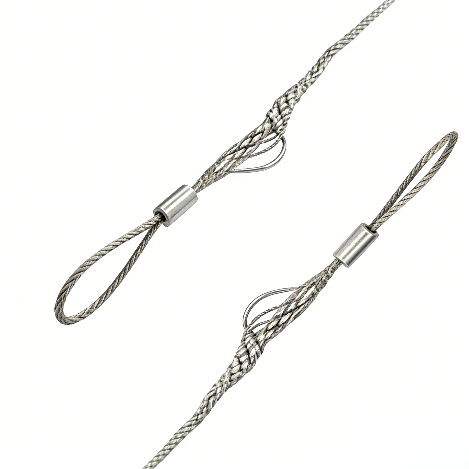 offset eye cable pulling grip with braided wire mesh and loop end