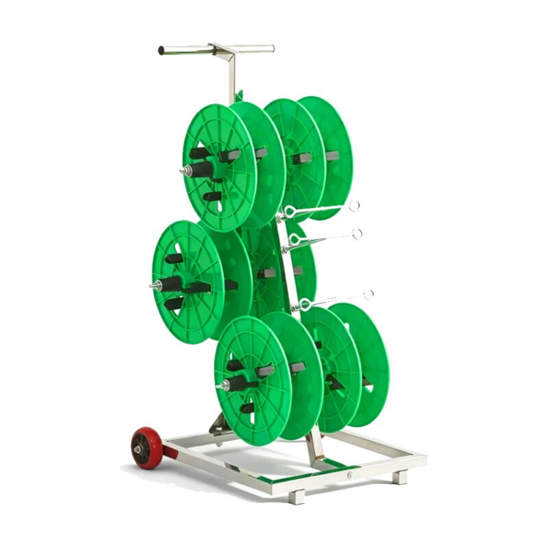 green multi-spool wire rack dispenser for cable reels