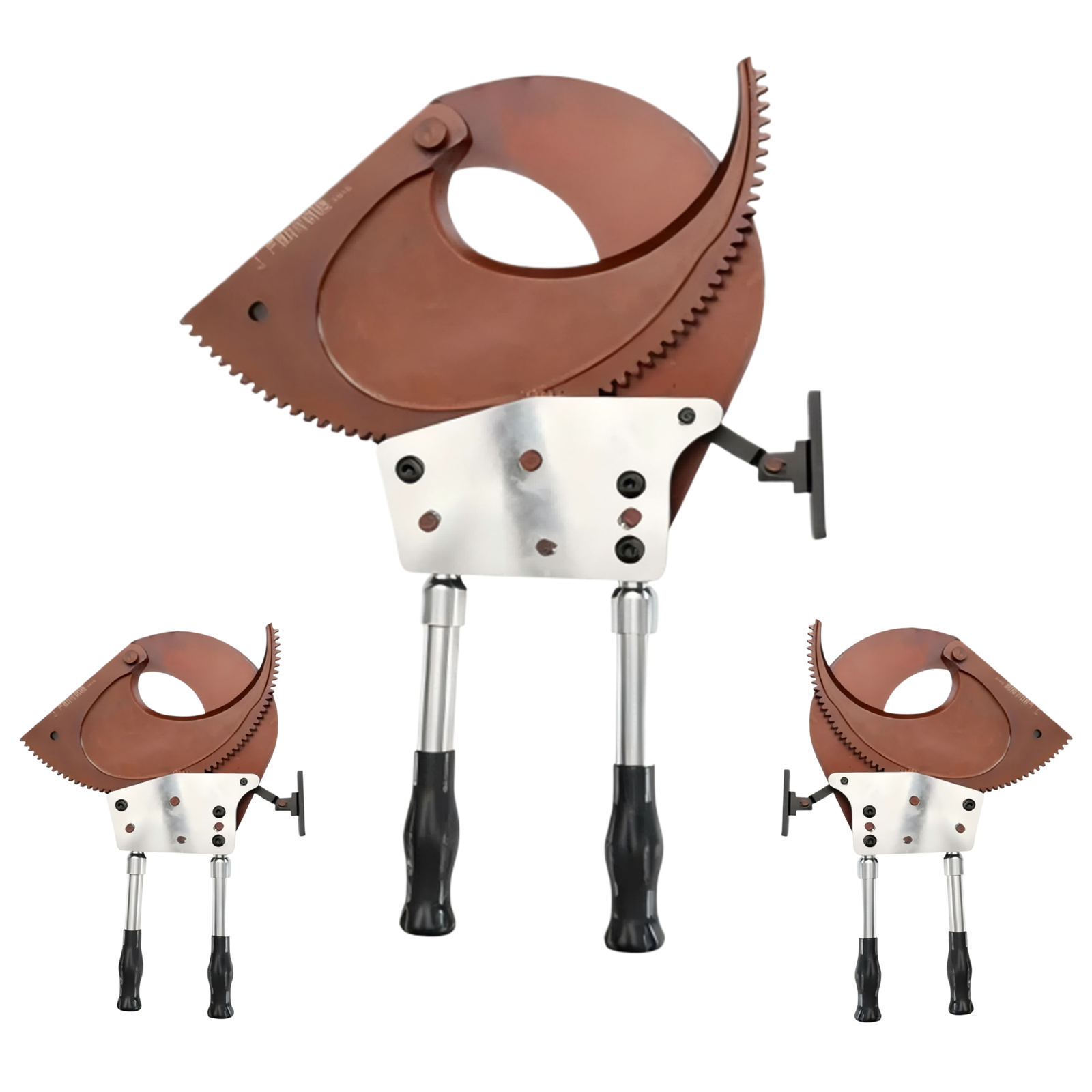 Heavy Duty Ratcheting Cable Cutter - Open Jaw Two-Handle Tool