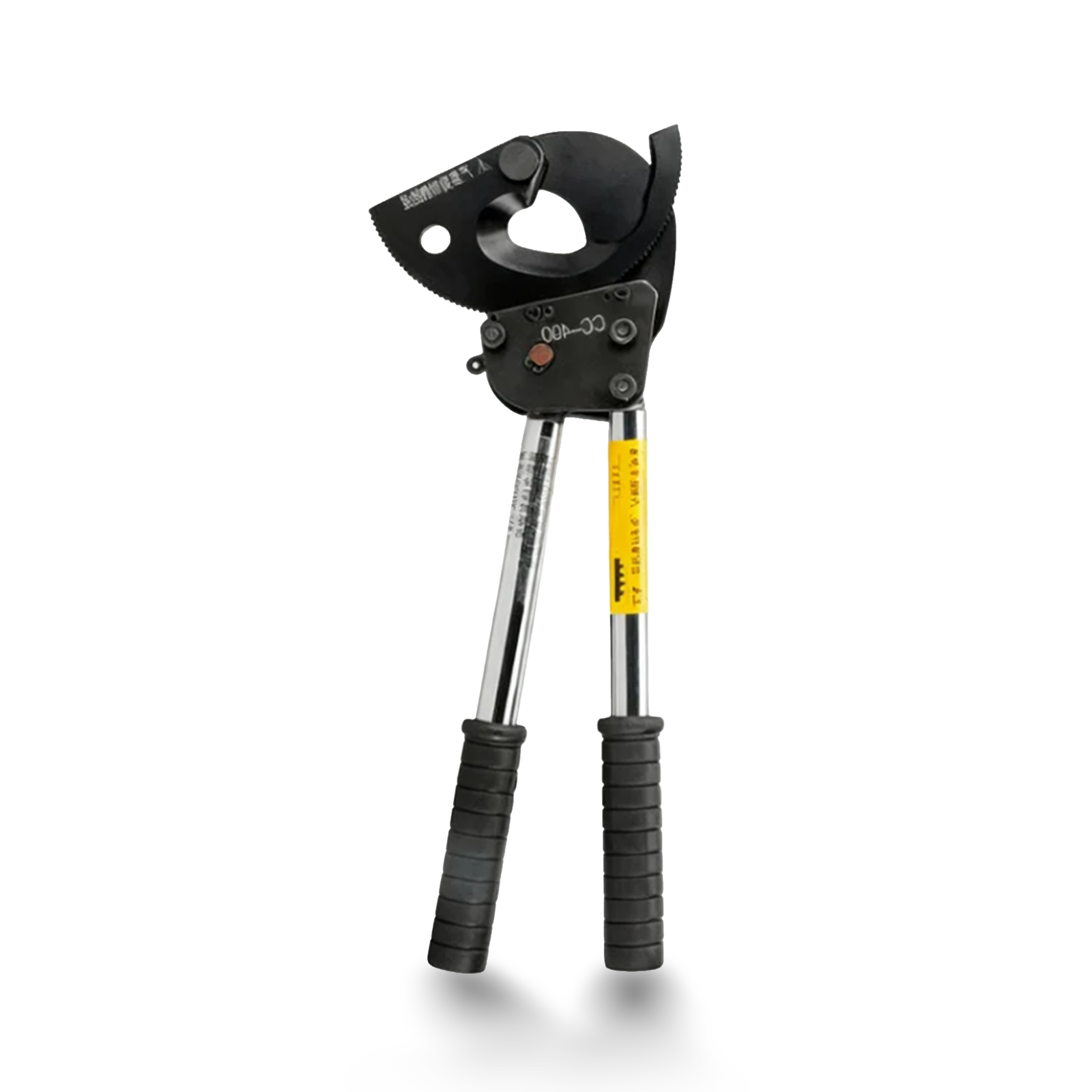 Two-hand ratchet cable cutter with long handles isolated on white background