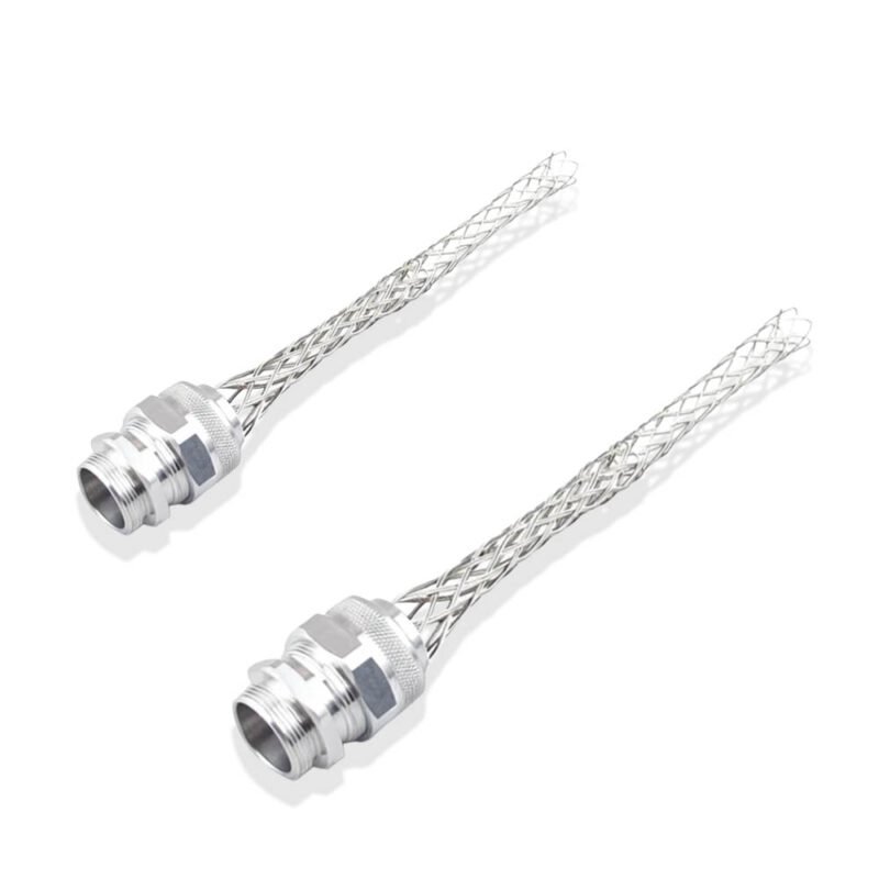 Two Strain Relief Grip units with threaded wire mesh design on white background