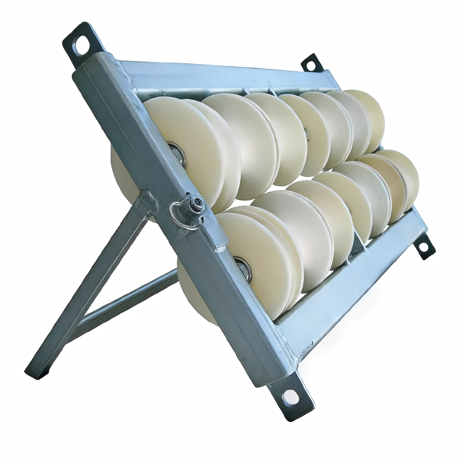 manhole lead-in cable roller side view with multi-wheel support