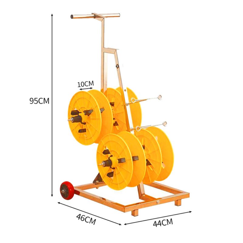 yellow wire spool rack with multi-roll cable holder