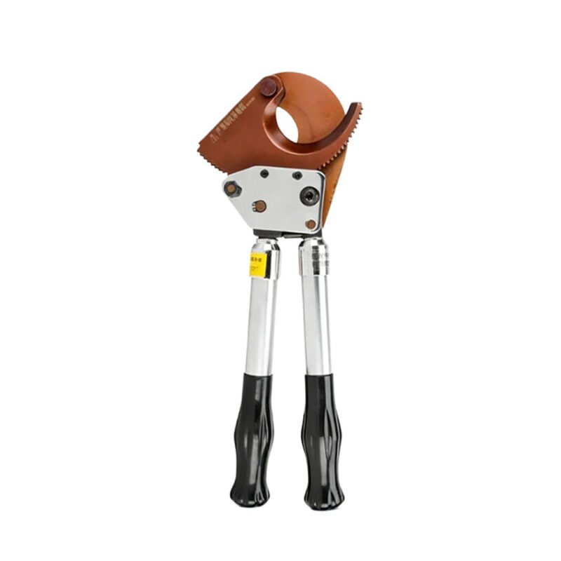 manual ratchet cable cutter front left view open jaw cable cutter with long handles