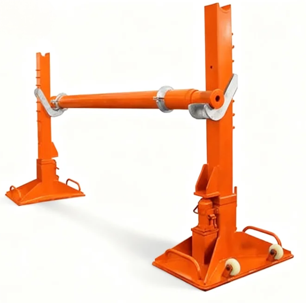 hydraulic cable drum stand with lifting shaft on white background