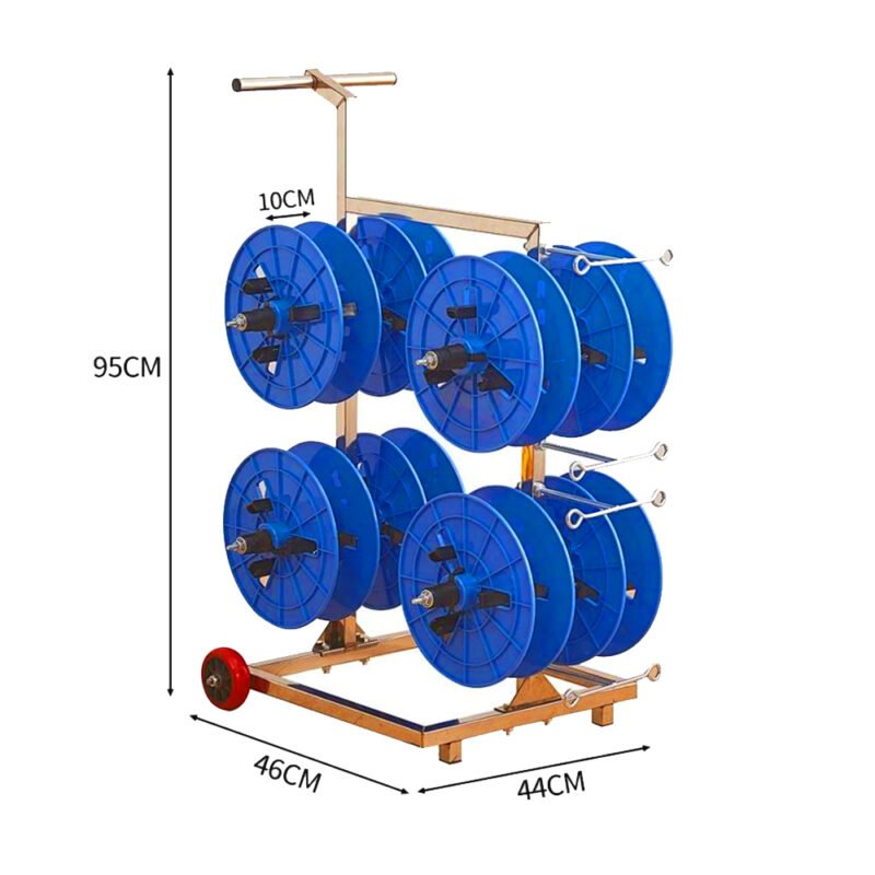 blue cable caddy with multiple wire spool positions