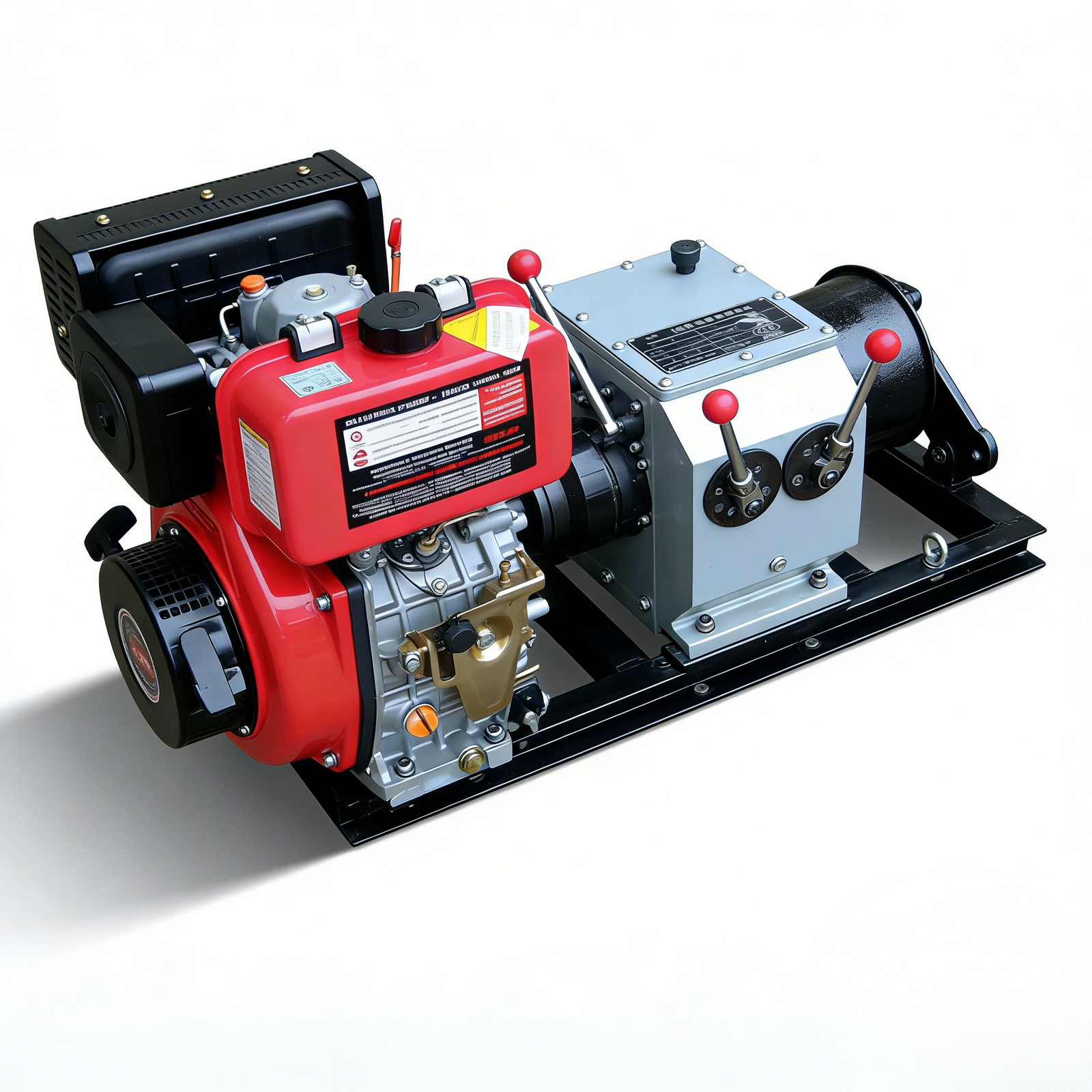 Cable Pulling Winch angled view with engine powered drive