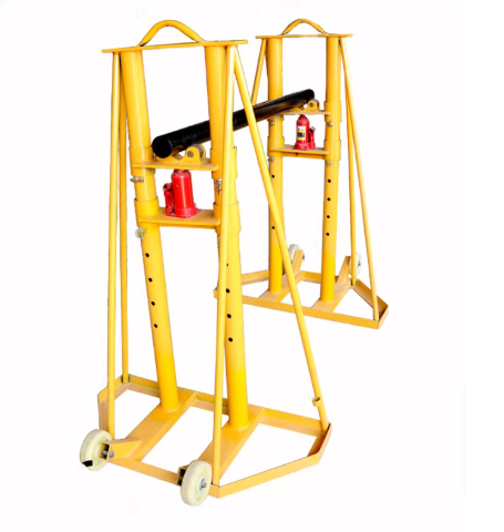cable drum lifting jack pair in upright position