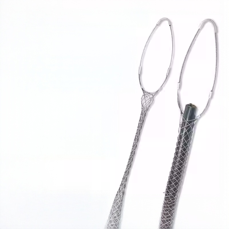 single eye cable pulling grip with woven mesh sleeve and oval loop