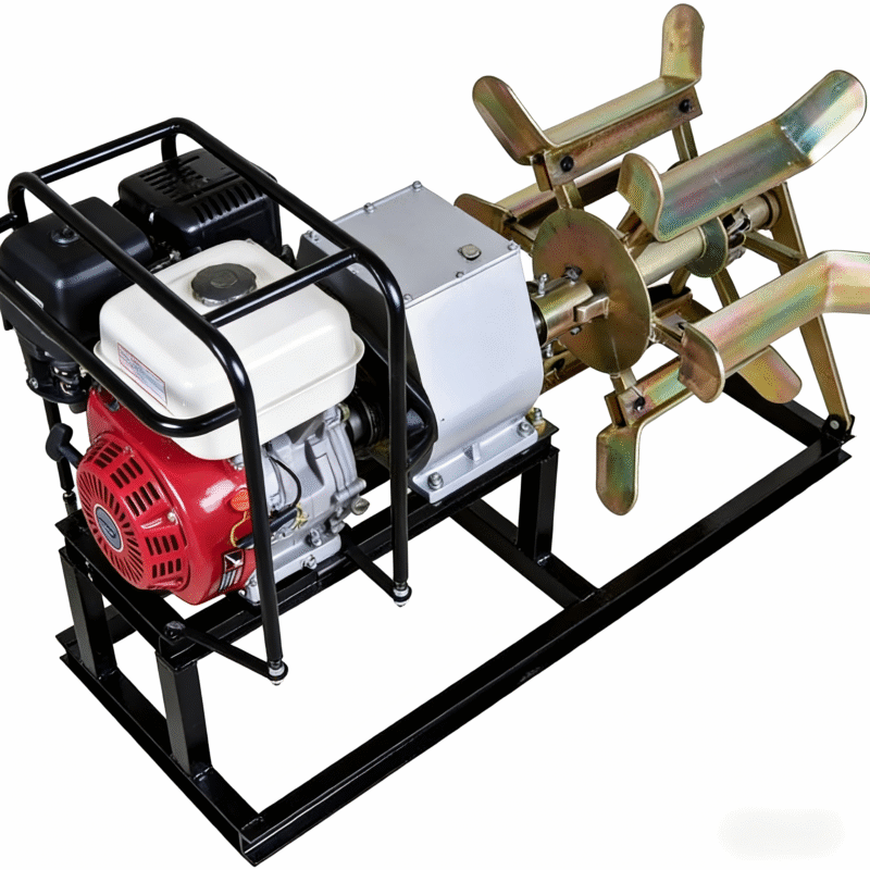 close-up of gasoline engine take-up machine