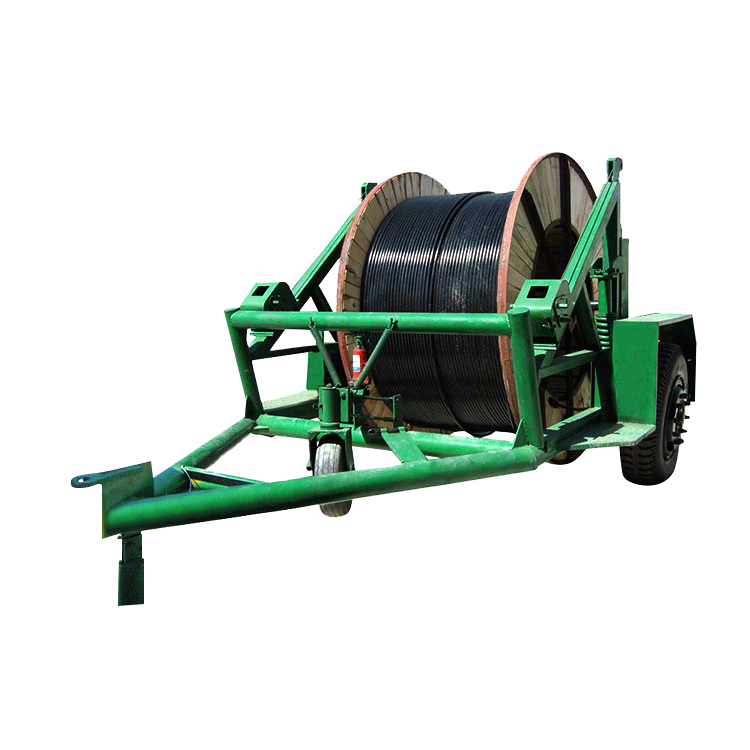 cable drum transport trailer carrying a loaded reel