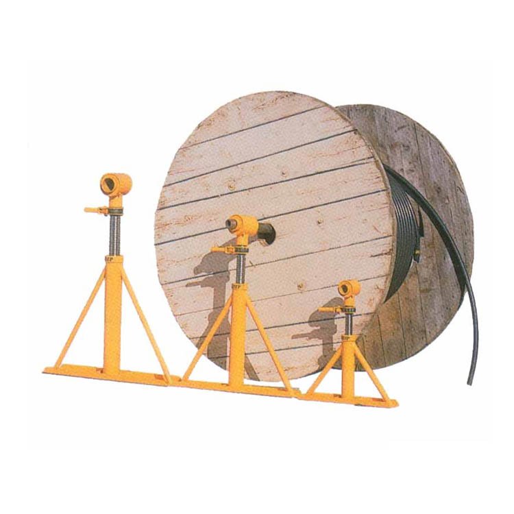 cable pay-off stand supporting a large cable drum reel