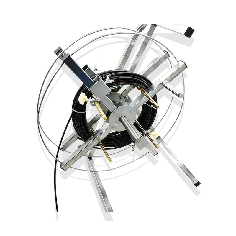 Side view of Cable Take-up Reel with metal frame and reel support