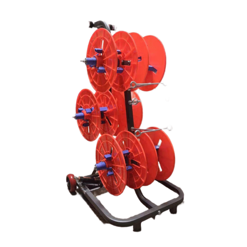 Red wire spool rack for multi-spool cable pay-off