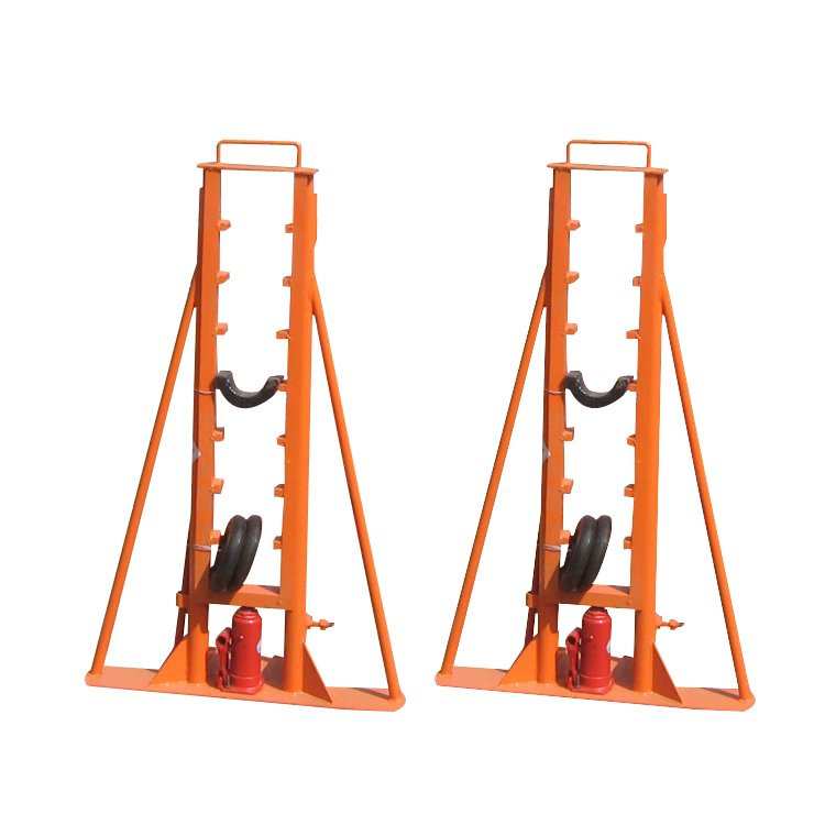 cable reel jack stand pair for hydraulic reel lifting and support