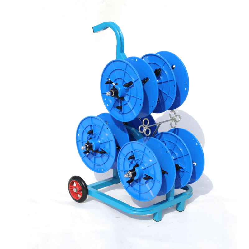 Blue cable caddy for portable wire reel handling