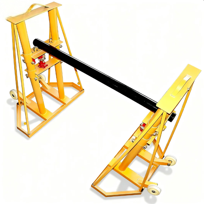 cable reel jack stand pair on gray background