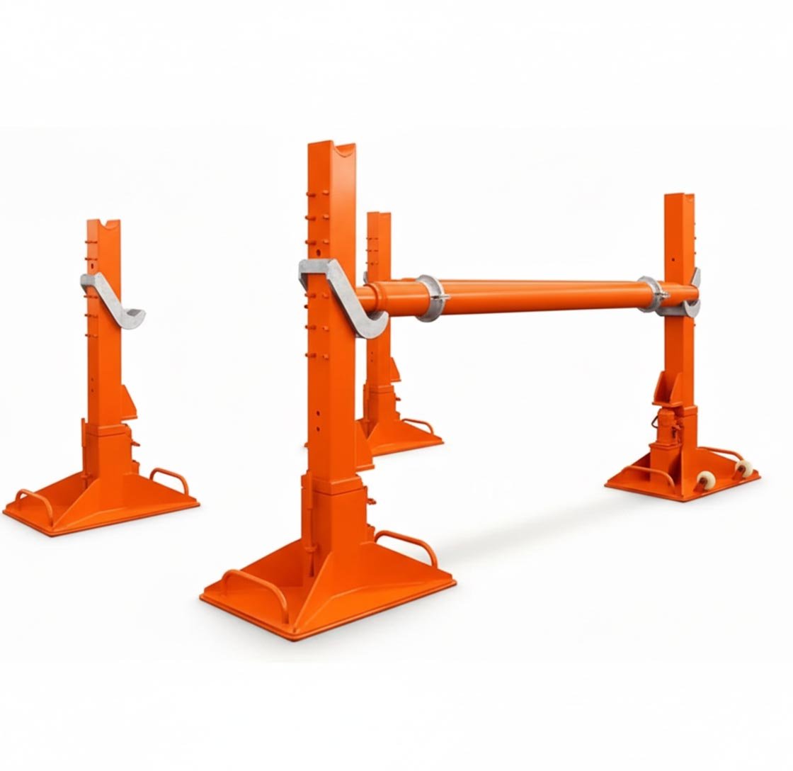 hydraulic cable drum stand with lifting shaft on white background