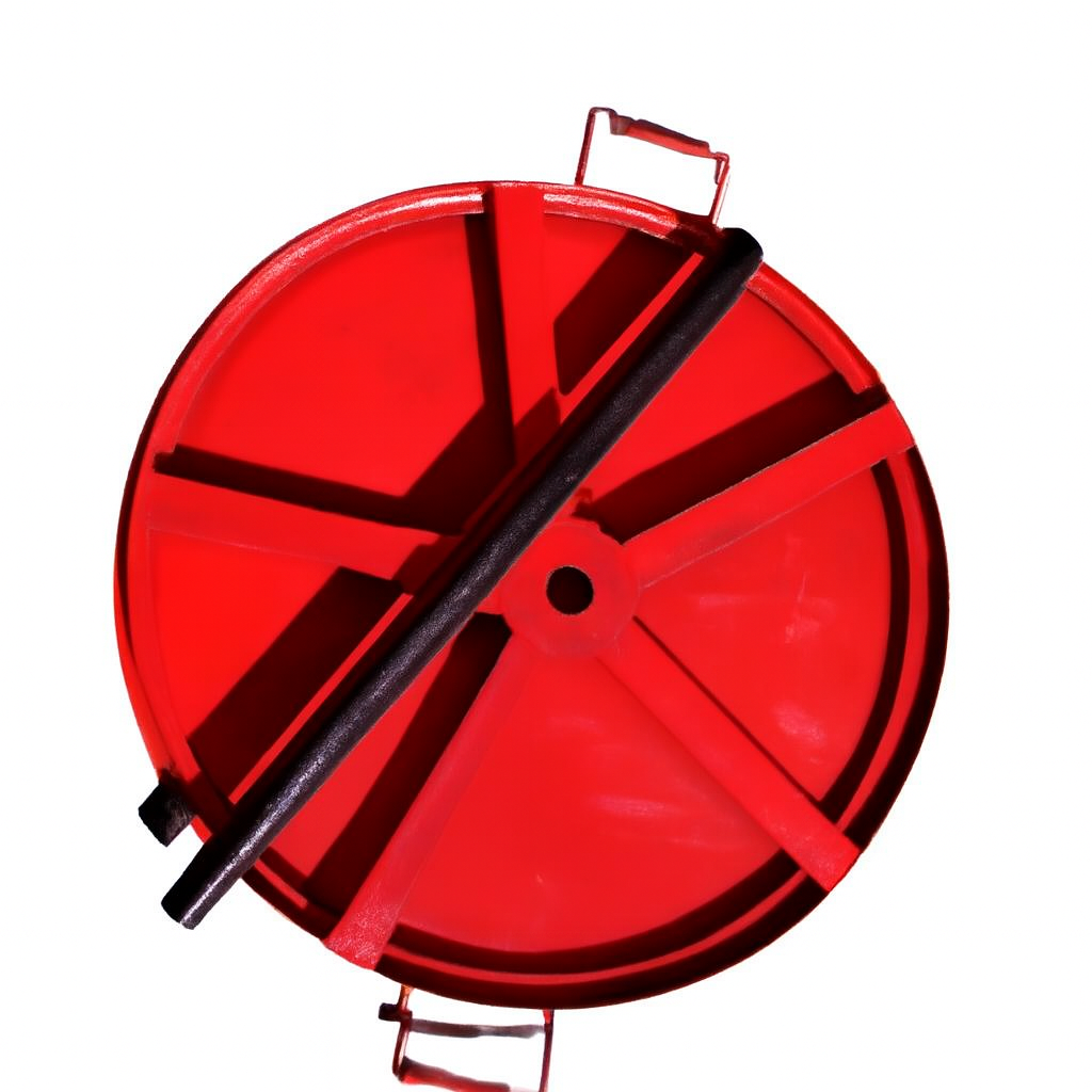 Top view of red cable reel turntable for cable drum unwinding