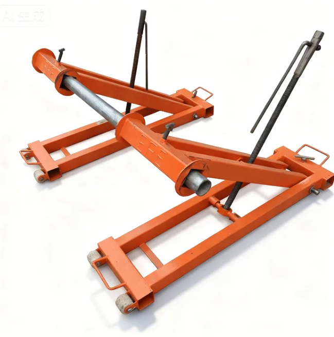 Scissor lift cable drum jack stand in orange for supporting cable reels during pay-off and installation