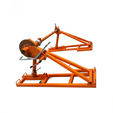 Side view of cable drum stand with support frame for cable reel handling and pay-off use