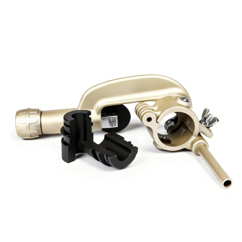 Pipe cutter attachment close-up showing cutting head and metal body