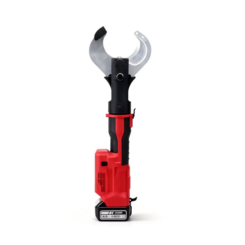 Cordless hydraulic cable cutter front view on clean background
