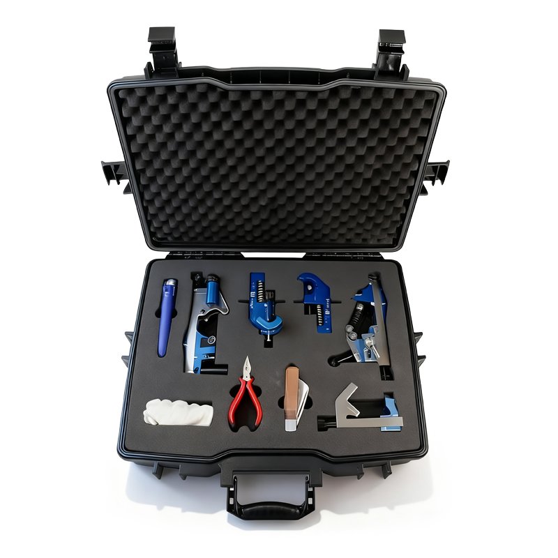 Front view of a Medium Voltage Cable Jointers Kit arranged in foam inside a protective carrying case.