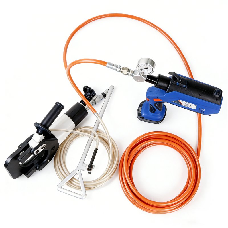 Hydraulic Cable Cutter kit with cutter head, hose, power unit, and accessories