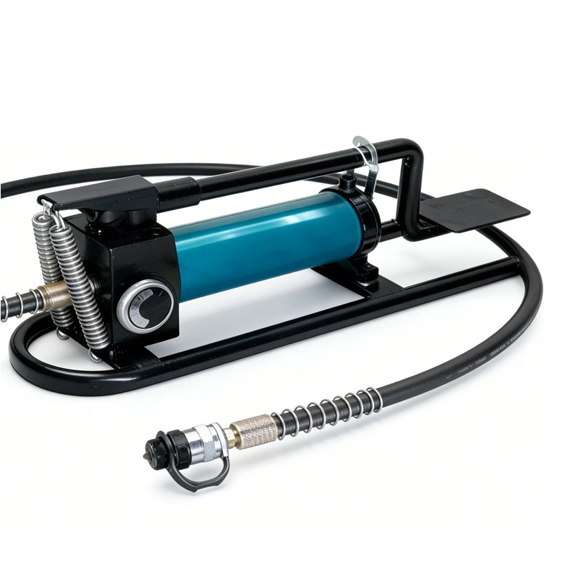 Hydraulic Foot Pump with hose and pedal in white background