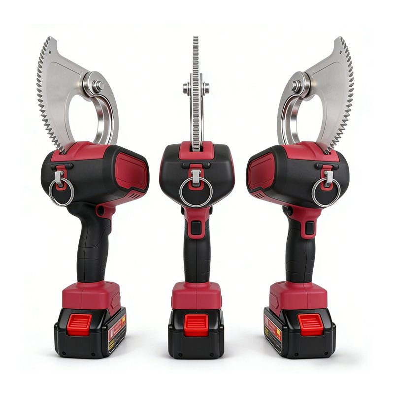 Cordless cable cutters with open cutting heads displayed on a white background