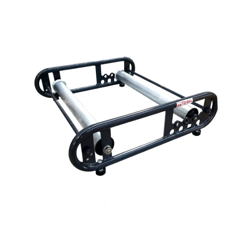 Cable Reel Stand with dual rollers and steel frame, angled view
