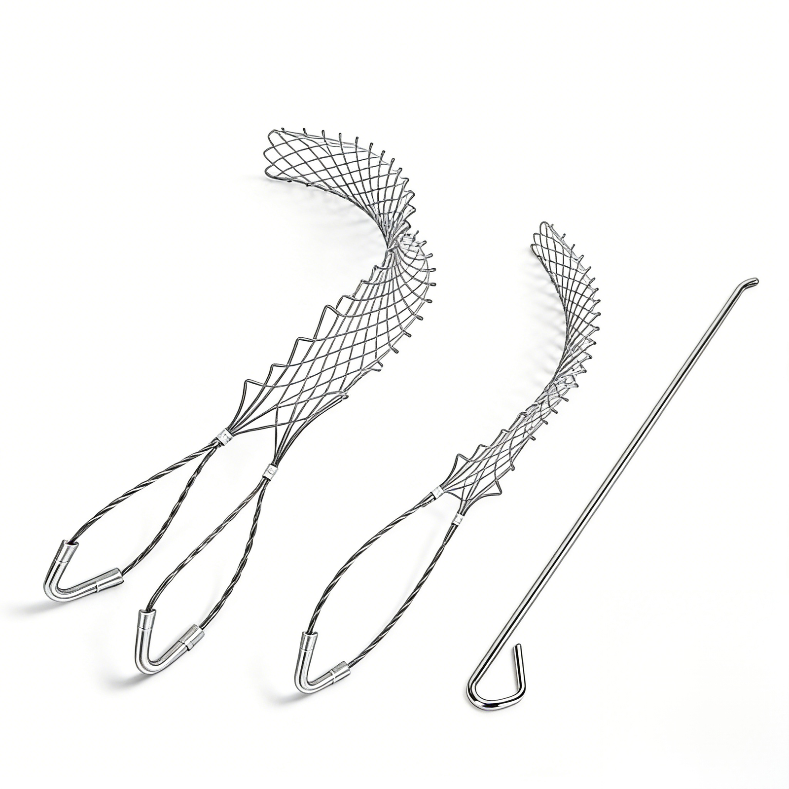 Cable pulling stocking pair with loading rod