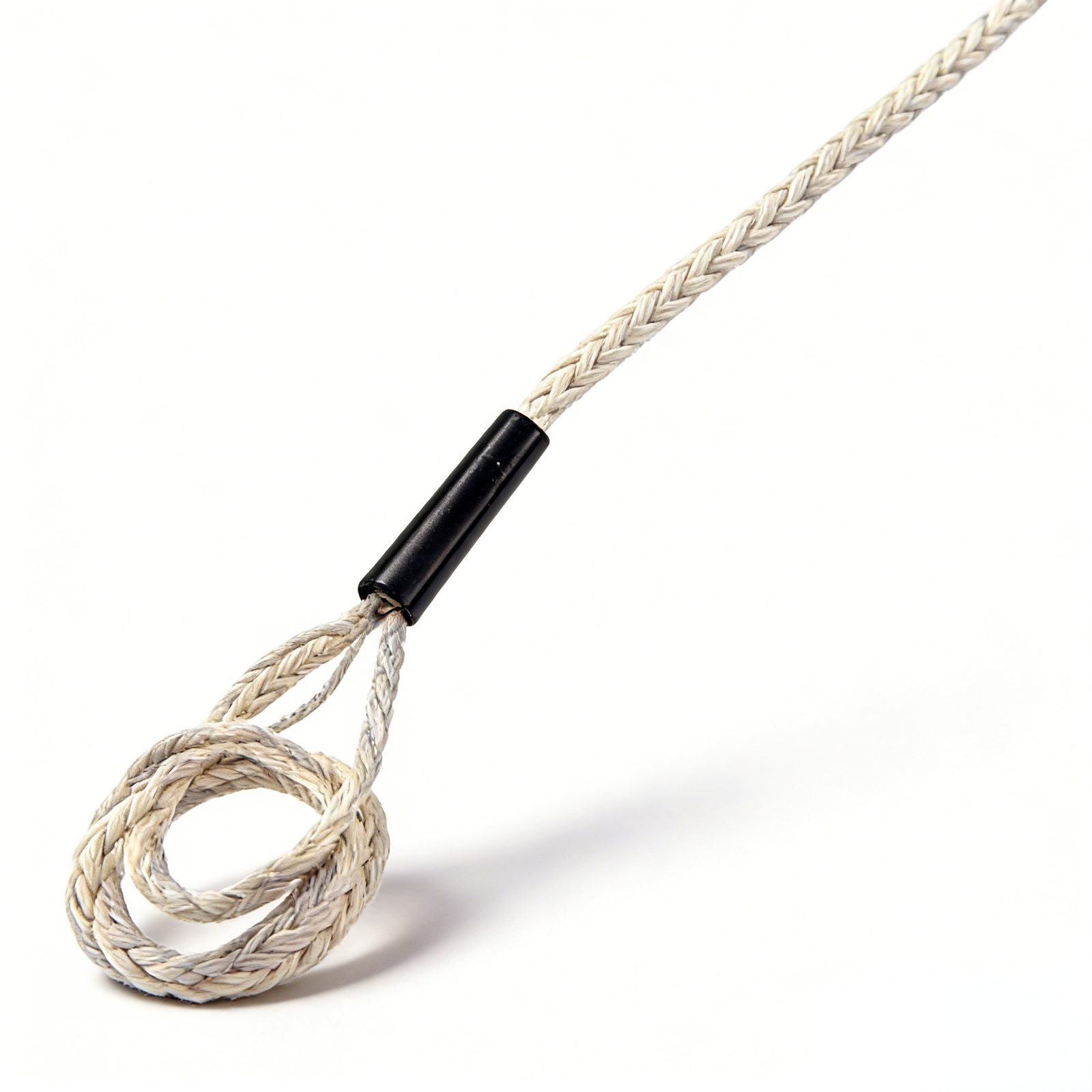 braided cable pulling sock front view with loop eye and reinforced sleeve