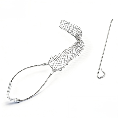 Flexible eye pulling grip with guide rod on white background