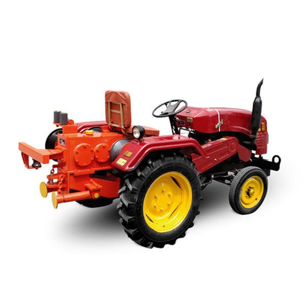 Tractor Machine Winch on red tractor with compact double drum pulling attachment