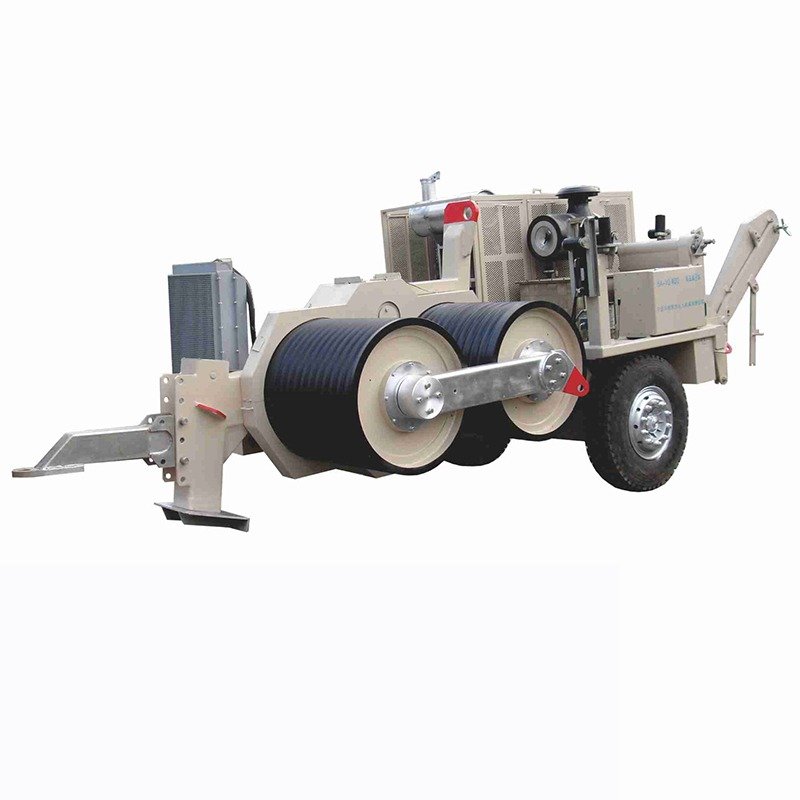 Trailer-mounted hydraulic cable tensioner for overhead power line stringing