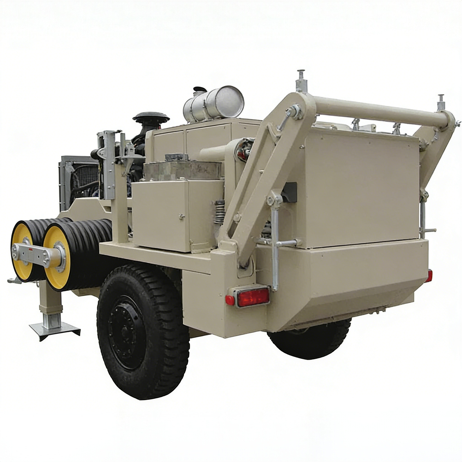 Rear view of cable puller tensioner equipment for cable handling