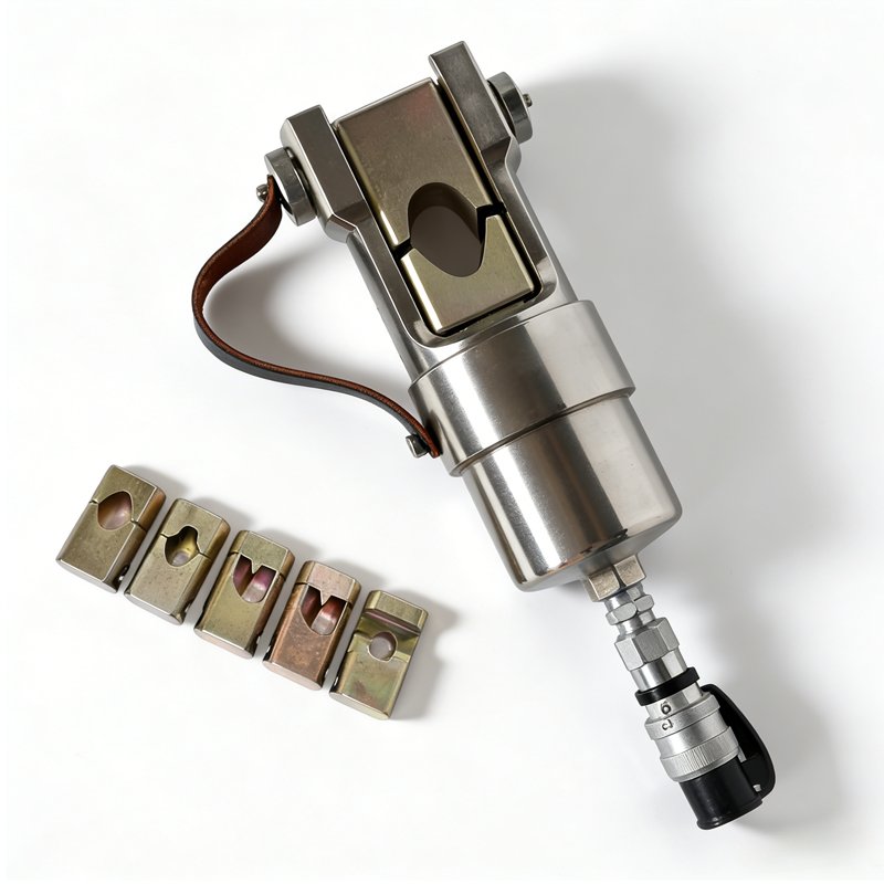 pin-type crimping head close-up with quick connector and dies