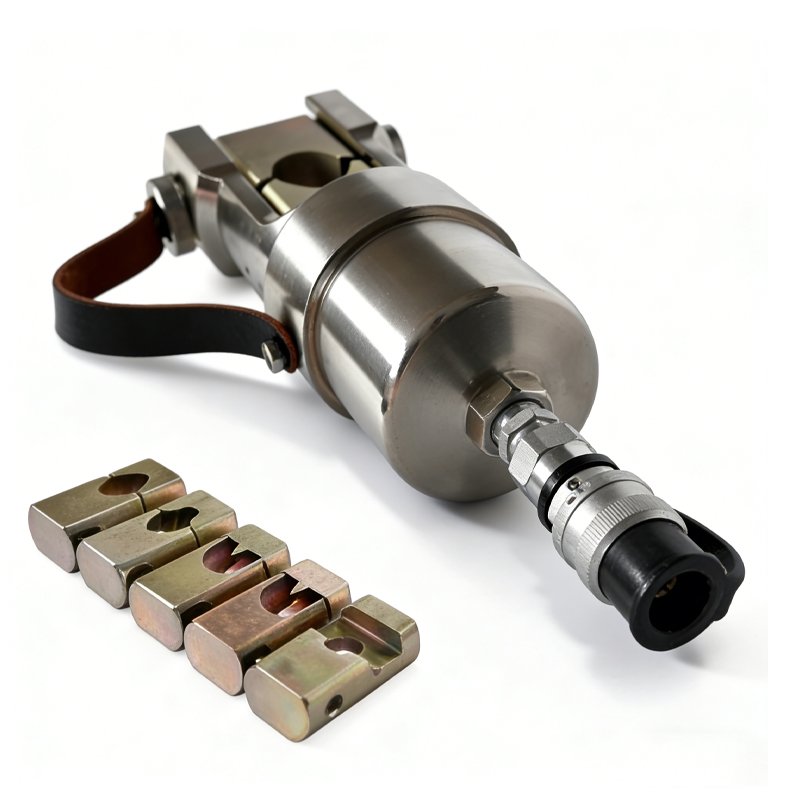 hydraulic crimping head top view with electrical connection dies